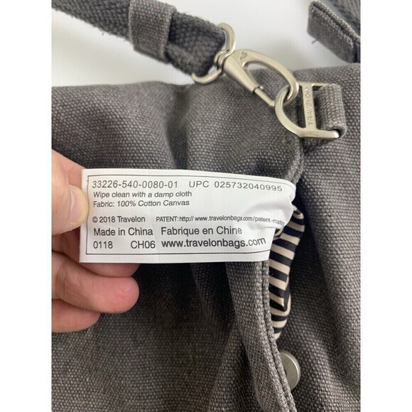 Travelon Anti-Theft Heritage Small Crossbody Bag Gray Cotton Canvas Zip RFID - Picture 8 of 16